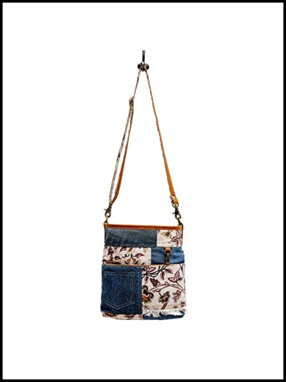 Upcycled Canvas Leather Shoulder Crossbody Bag